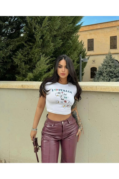 Outdoor Girl Kadın Beyaz I Love You Italia Crop Bluz