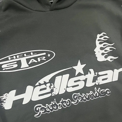 ESC BUTİK Fashion Devil Star Printed Antrasit Kapüşonlu Sweatshirt