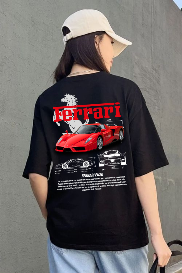 ESC BUTİK Ferrari & Mustang Retro Baskılı T-shirt