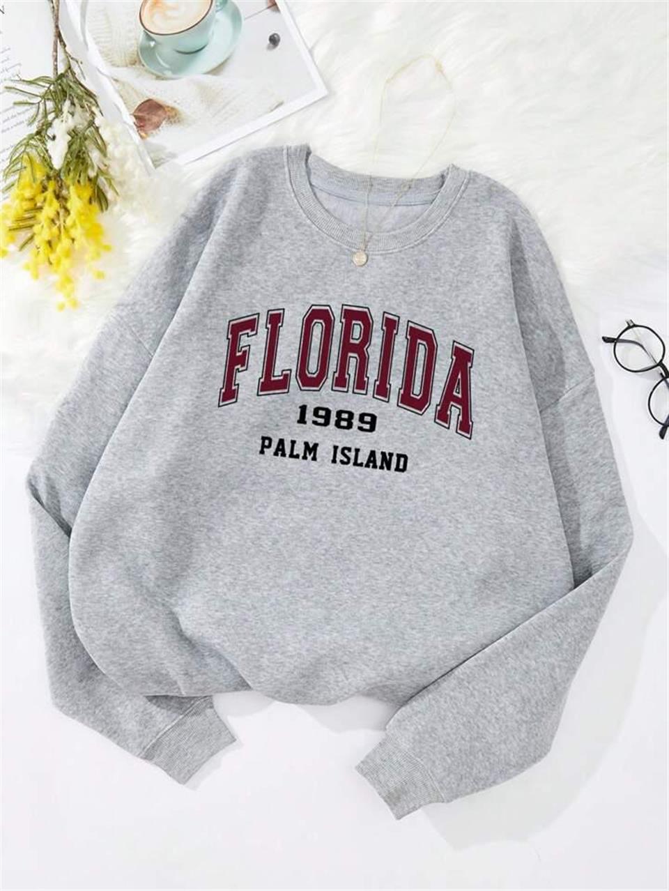 ESC BUTİK Florida Baskılı Gri Unisex Oversize Bisiklet Yaka Sweatshirt