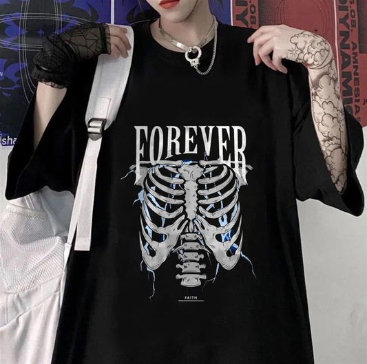 ESC BUTİK Forever Rib Baskılı Siyah Unisex Oversize T-shirt