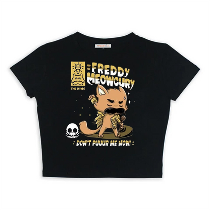 ESC BUTİK Freeddy Meowcury Baskılı Siyah Crop