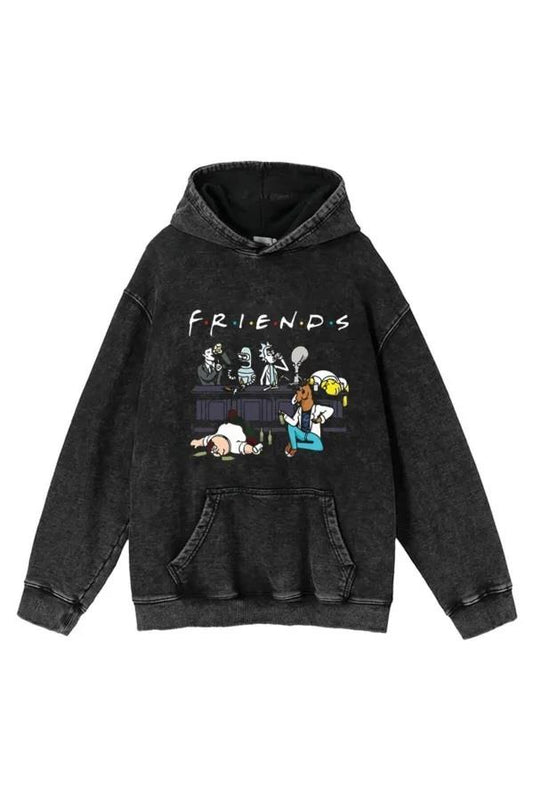 ESC BUTİK Friends Baskılı Yıkamalı Vintage Unisex Oversize Kapüşonlu Sweatshirt