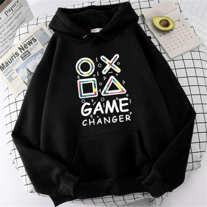 ESC BUTİK Game Changer Baskılı Siyah Unisex Oversize Kapüşonlu Sweatshirt