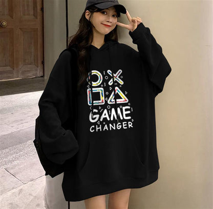 ESC BUTİK Game Changer Baskılı Siyah Unisex Oversize Kapüşonlu Sweatshirt