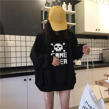 ESC BUTİK Game Over Baskılı Siyah Unisex Oversize Kapüşonlu Sweatshirt