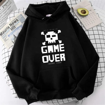 ESC BUTİK Game Over Baskılı Siyah Unisex Oversize Kapüşonlu Sweatshirt