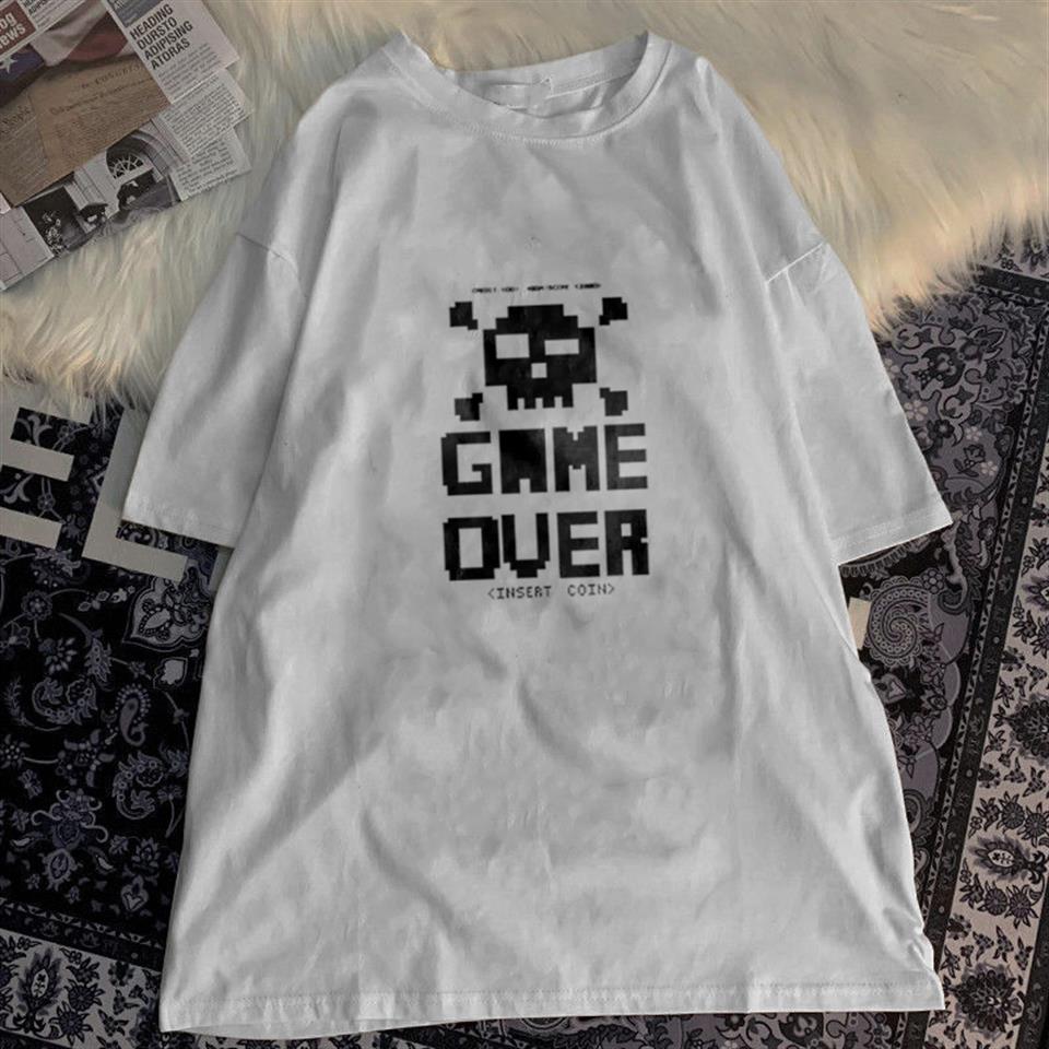 ESC BUTİK Game Over Beyaz Unisex Oversize T-shirt