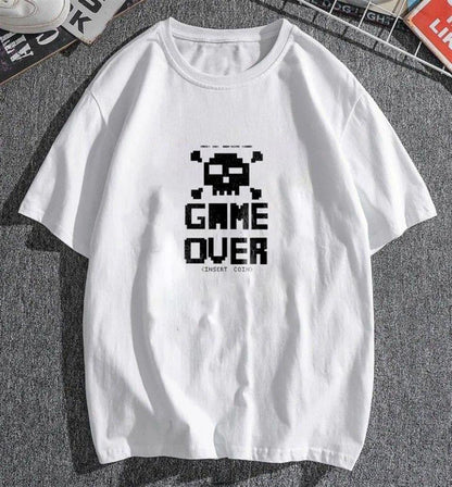 ESC BUTİK Game Over Beyaz Unisex Oversize T-shirt