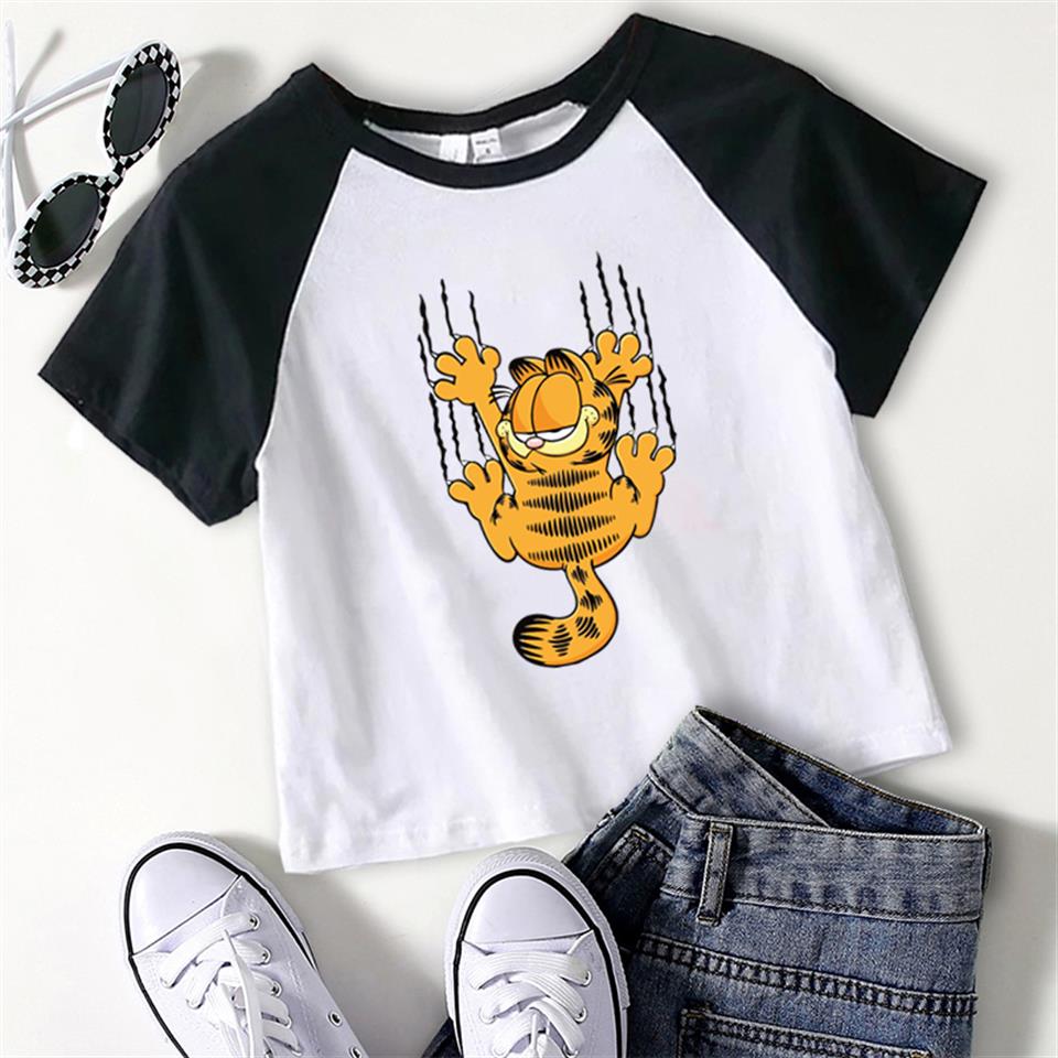 ESC BUTİK Garfield Baskılı Reglan Kol Beyaz Crop