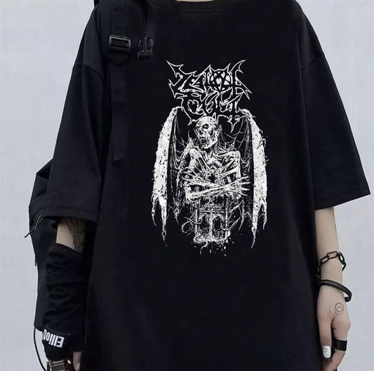 ESC BUTİK Gothic Devil Baskılı Siyah Unisex Oversize T-shirt