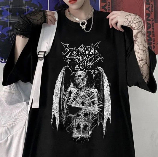 ESC BUTİK Gothic Devil Unisex Siyah Oversize T-Shirt