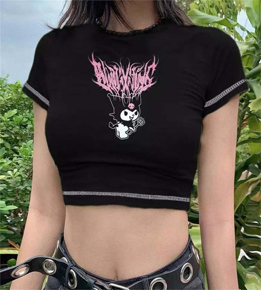 ESC BUTİK Gothic Harajuku Fashion Anime Kuromi Sanrio Yarım Kadın T-shirt