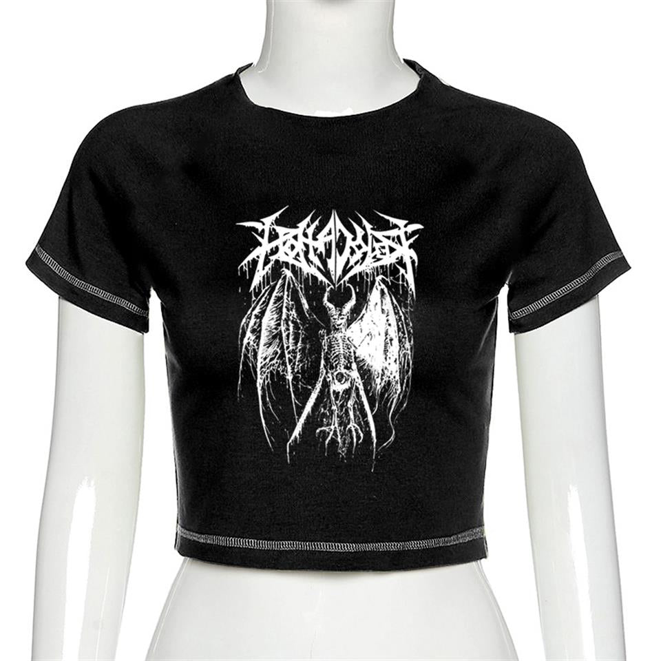 ESC BUTİK Gothic Harajuku Fashion Winged Skeleton Yarım Kadın T-shirt