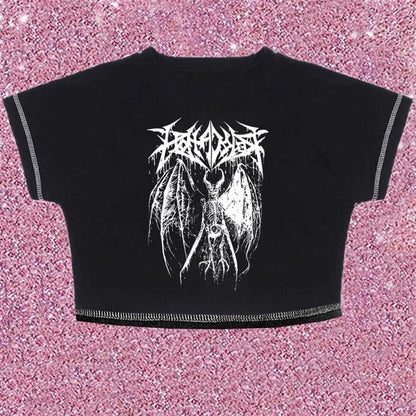 ESC BUTİK Gothic Harajuku Fashion Winged Skeleton Yarım Kadın T-shirt