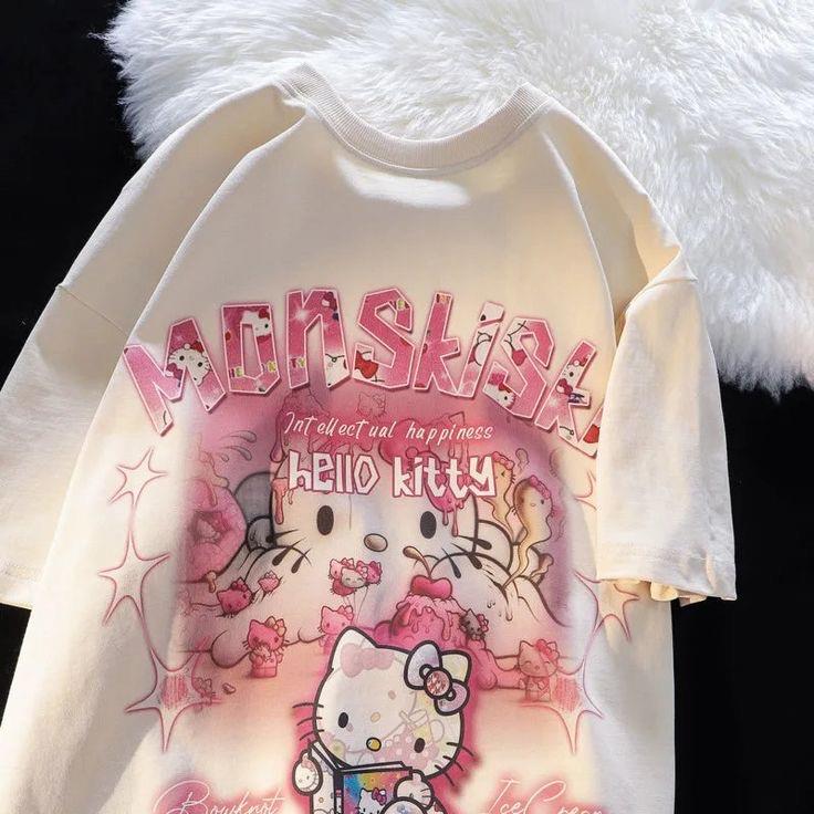 ESC BUTİK Gothic Hello Kitty Baskılı Oversize T-shirt