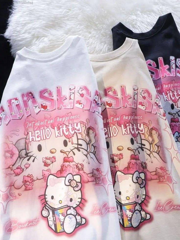 ESC BUTİK Gothic Hello Kitty Baskılı Oversize T-shirt