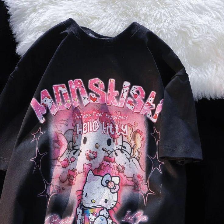 ESC BUTİK Gothic Hello Kitty Baskılı Oversize T-shirt