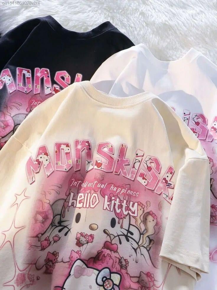 ESC BUTİK Gothic Hello Kitty Baskılı Oversize T-shirt