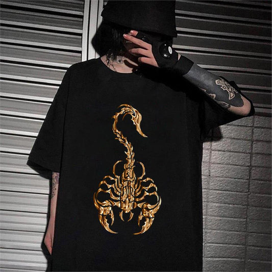 ESC BUTİK Gothic Scorpion Baskılı Siyah Unisex Oversize T-shirt