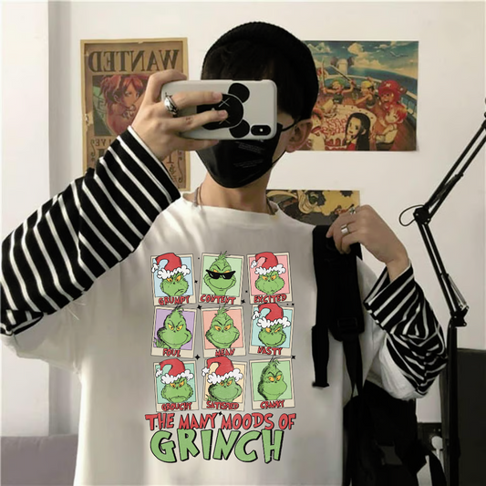 ESC BUTİK Grinch Christmas Baskılı Fake Sleeves Unisex Beyaz T-shirt