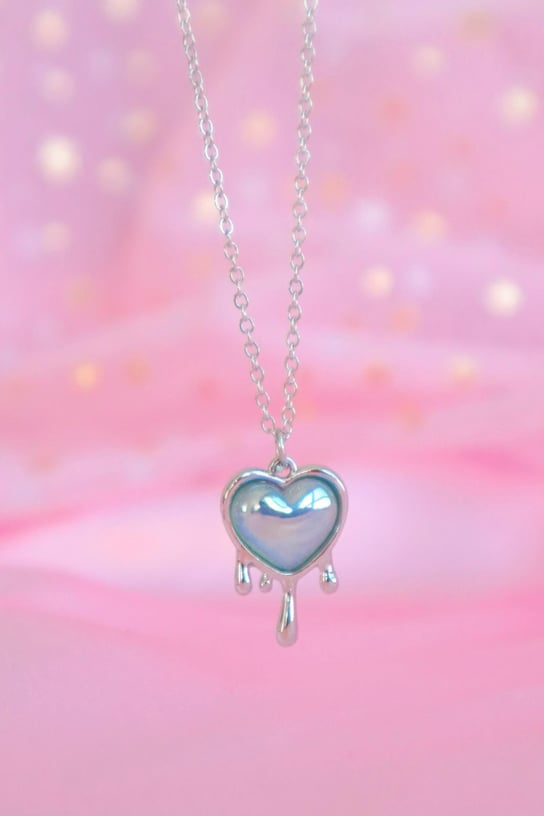 ESC BUTİK Gümüş Renk Zincirli Blue Crystal Heart Melting İthal Kolye