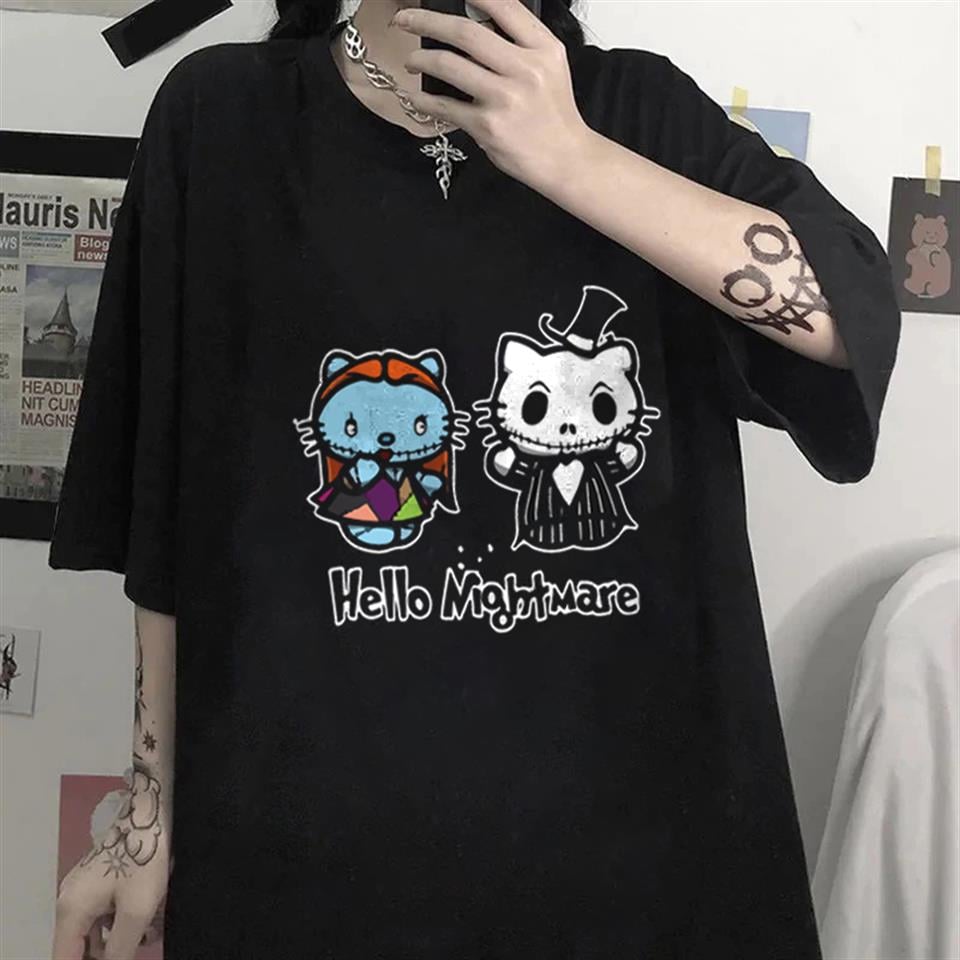 ESC BUTİK Halloween Hello Nightmare Baskılı Siyah Unisex Oversize T-shirt