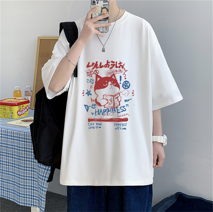 ESC BUTİK Happiness Cat Baskılı Oversize T-shirt