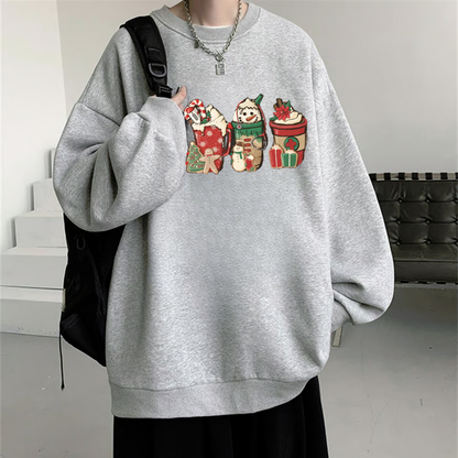 ESC BUTİK Happy Christmas Baskılı Siyah Unisex Oversize Bisiklet Yaka Sweatshirt