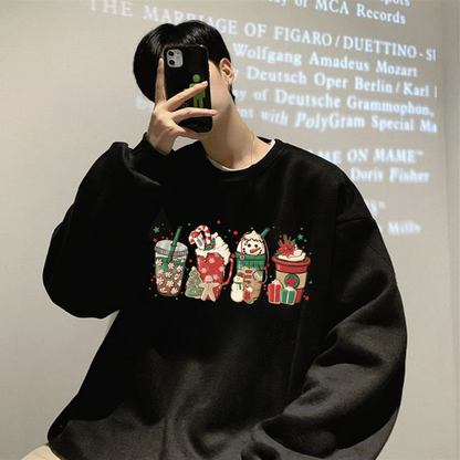 ESC BUTİK Happy Christmas Baskılı Siyah Unisex Oversize Bisiklet Yaka Sweatshirt