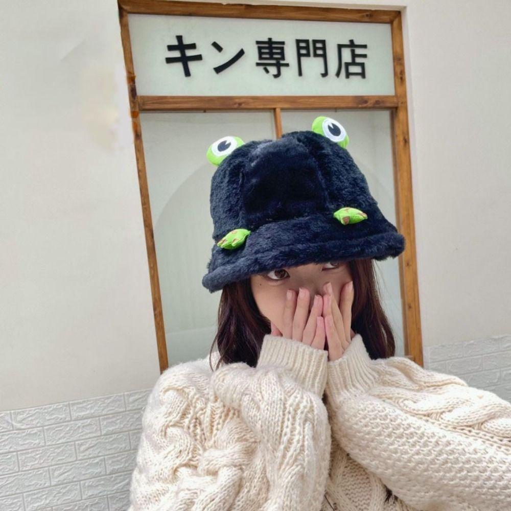 ESC BUTİK Harajuku Peluş Pamuklu Frog Bucket Şapka