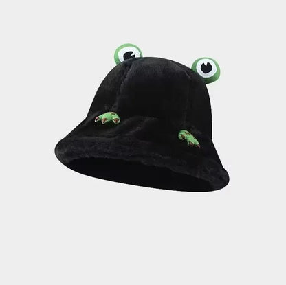 ESC BUTİK Harajuku Peluş Pamuklu Frog Bucket Şapka