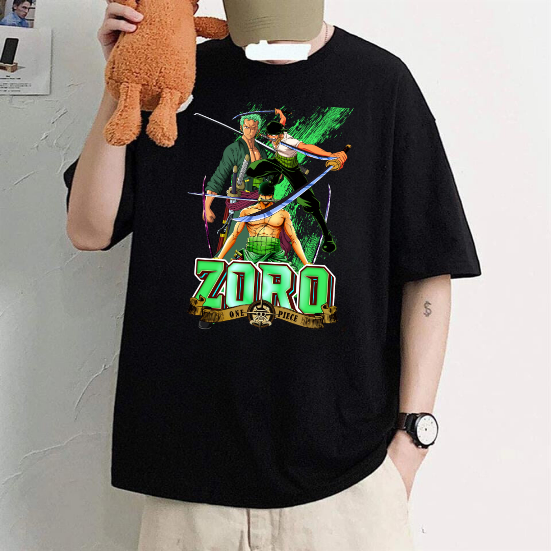 ESC BUTİK Harajuku Anime One Piece Zoro Siyah Oversize T-Shirt