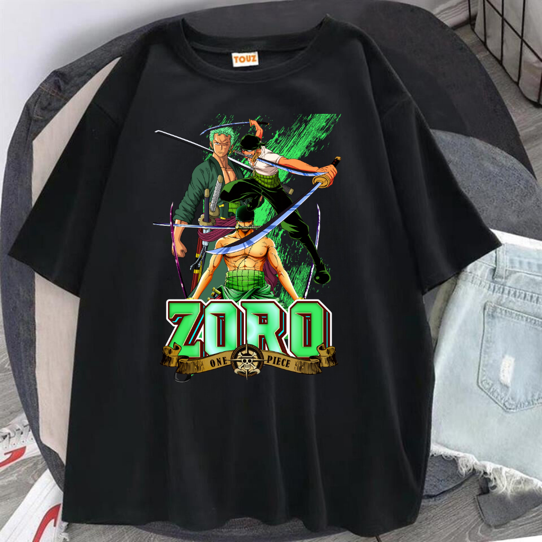 ESC BUTİK Harajuku Anime One Piece Zoro Siyah Oversize T-Shirt