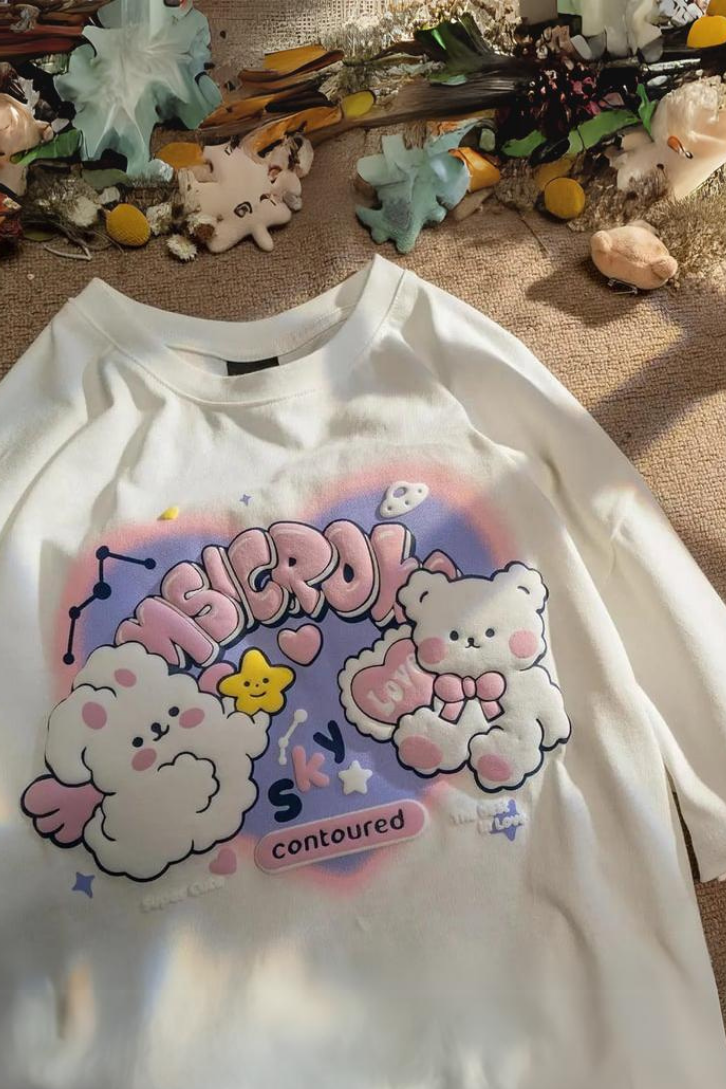 ESC BUTİK Harajuku Cute Beyaz Unisex Oversize T-shirt