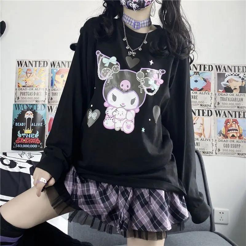 ESC BUTİK Harajuku Kuromi Baskılı Siyah Unisex Oversize Bisiklet Yaka Sweatshirt