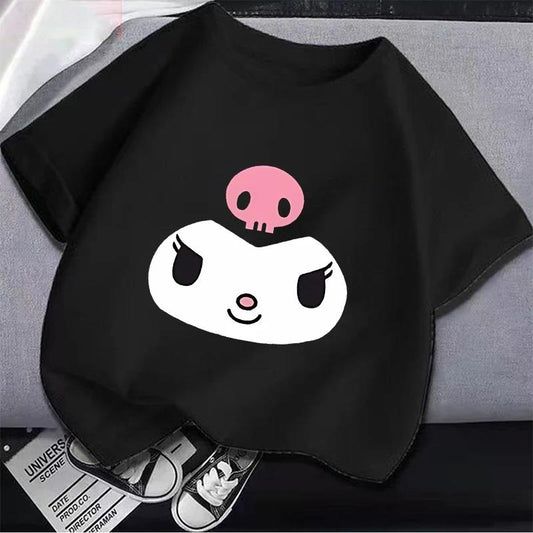 ESC BUTİK Harajuku Kuromi Face Unisex Oversize Siyah T-shirt