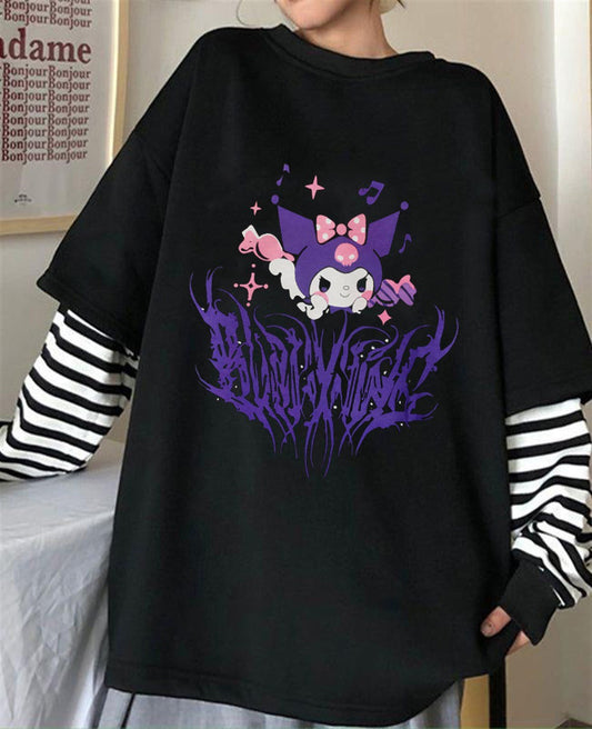 ESC BUTİK Harajuku Kuromi Gotik Uzun Kollu Unisex Oversize T-shirt