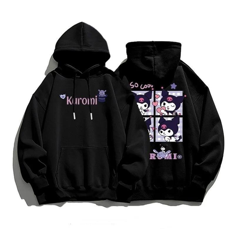 ESC BUTİK Harajuku Kuromi Ön Arka Baskılı Unisex Oversize Hoodie