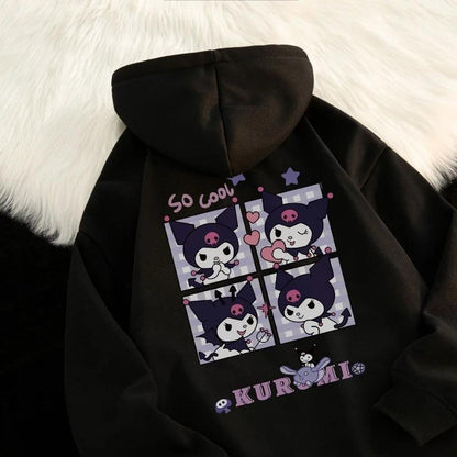 ESC BUTİK Harajuku Kuromi Ön Arka Baskılı Unisex Oversize Hoodie