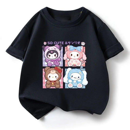 ESC BUTİK Harajuku Sanrio Karakter Baskılı Siyah T-shirt