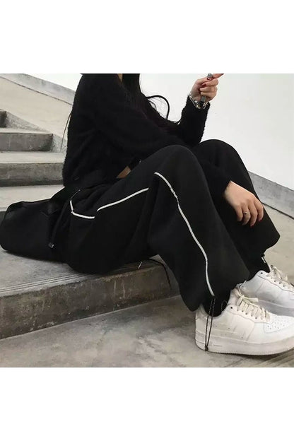 ESC BUTİK Harajuku Zip Detail Black Tracksuit Oversize Eşofman Altı