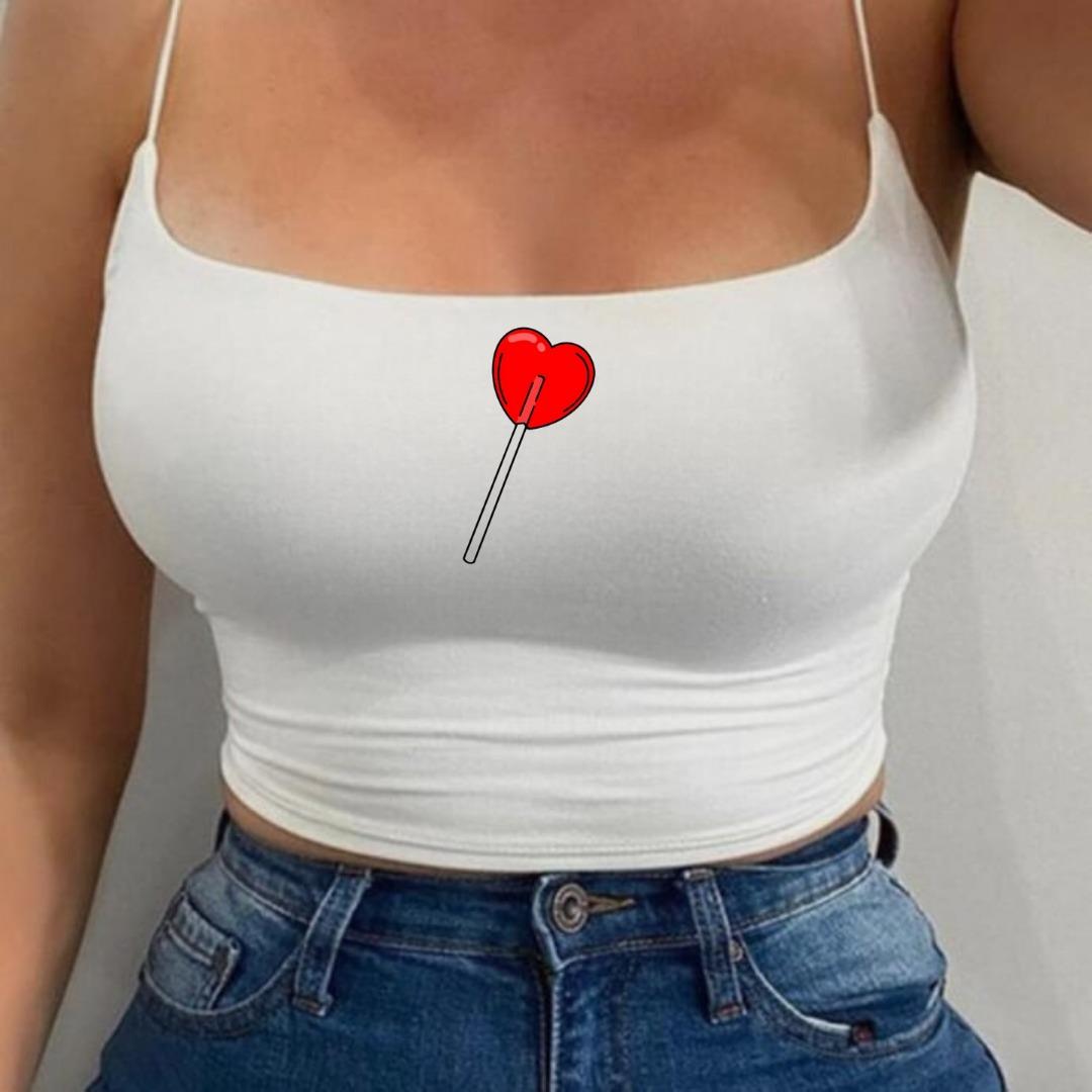 ESC BUTİK Heart Candy Beyaz Ip Askılı Büstiyer Crop