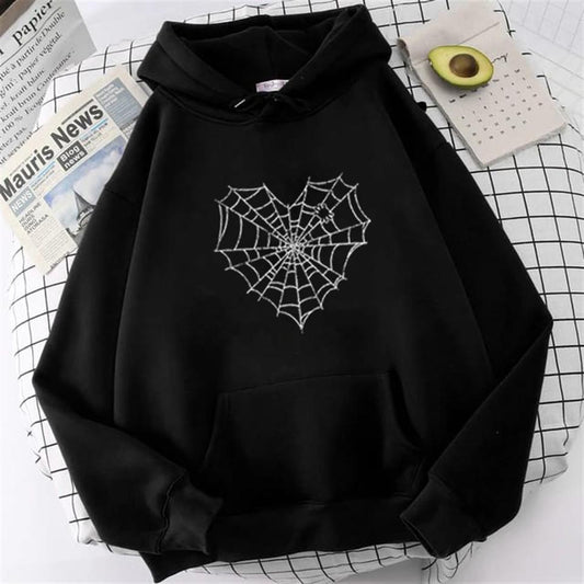 ESC BUTİK Heart Web Baskılı Siyah Unisex Oversize Kapüşonlu Sweatshirt