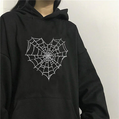 ESC BUTİK Heart Web Baskılı Siyah Unisex Oversize Kapüşonlu Sweatshirt