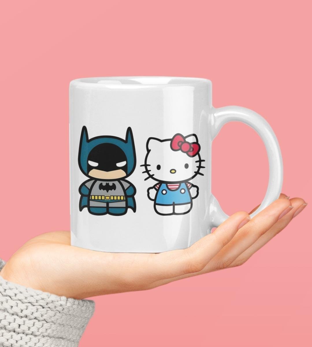 ESC BUTİK Hello Kittty & Batman Beyaz  Kupa Bardak