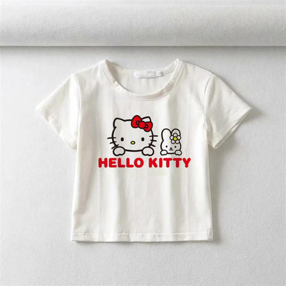 ESC BUTİK Hello Kitty Baskılı Beyaz Crop