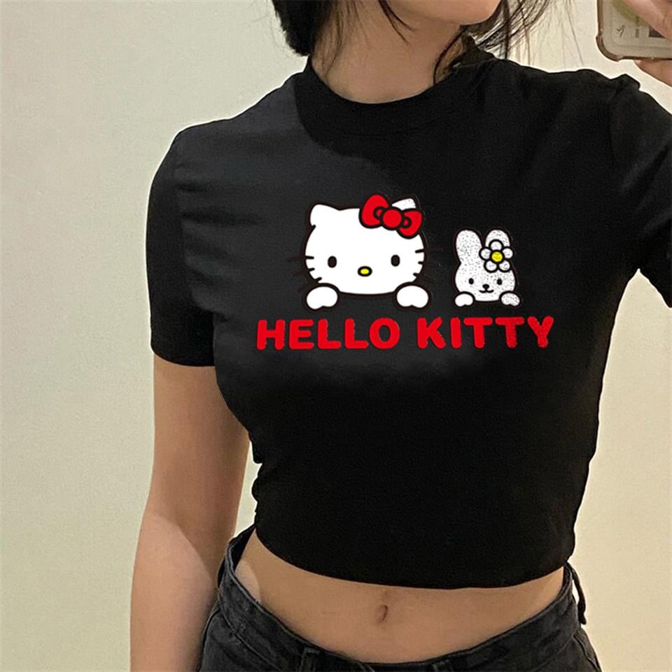 ESC BUTİK Hello Kitty Baskılı Siyah Crop