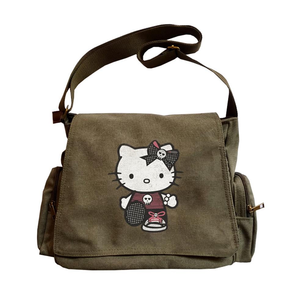 ESC BUTİK Hello Kitty Goth Baskılı Unisex Yeşil Postacı Çantası