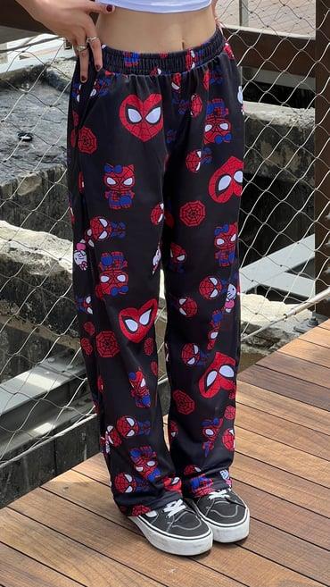 ESC BUTİK Hello Kitty & Spider-Man Detaylı Siyah Unisex Bol Eşofman Altı